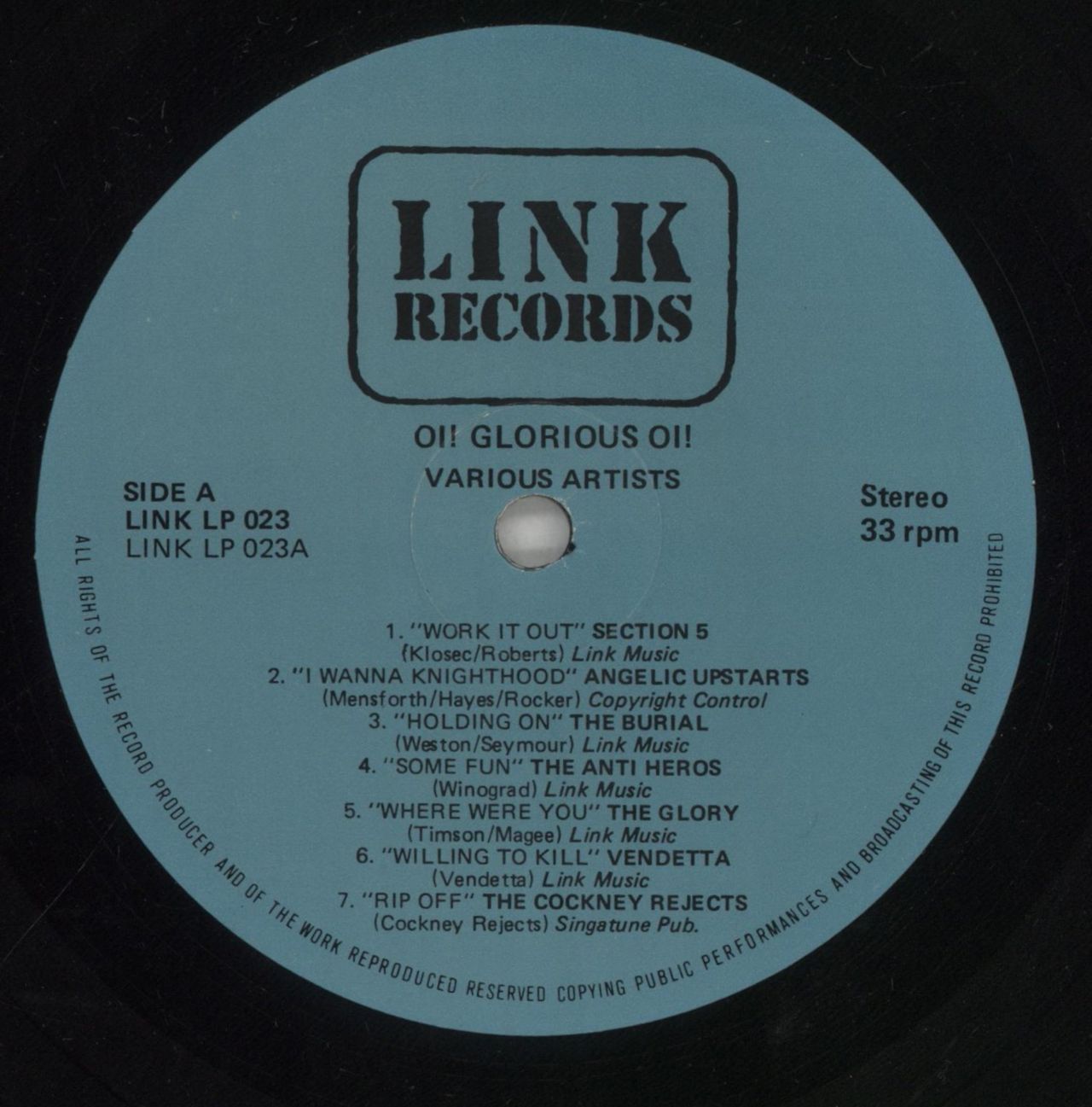 Various-Punk & New Wave Oi! Glorious Oi! UK Vinyl LP