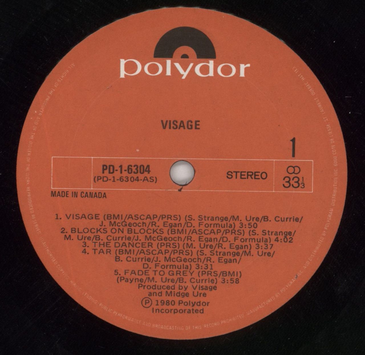 Visage Visage Canadian Vinyl LP