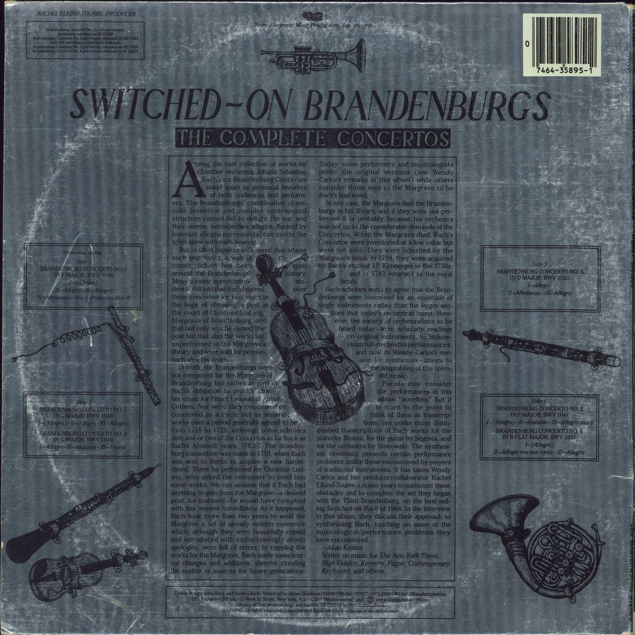 Wendy Carlos Switched-On Brandenburgs: The Complete Concertos US 2-LP vinyl set