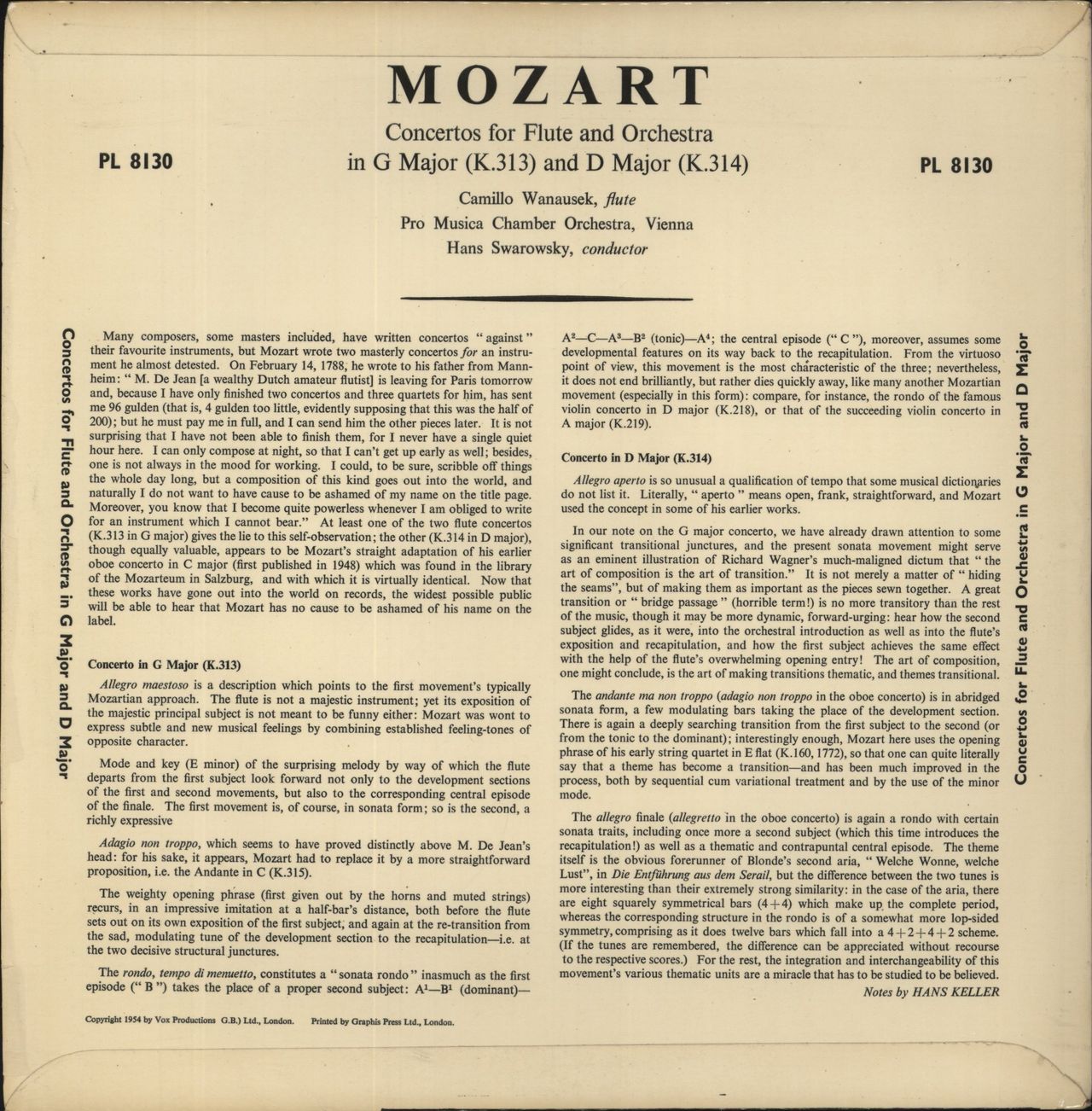 Wolfgang Amadeus Mozart Mozart: 2 Flute Concertos No.1 In G Major (K. 313), No. 2 In D Major (K. 314) UK Vinyl LP