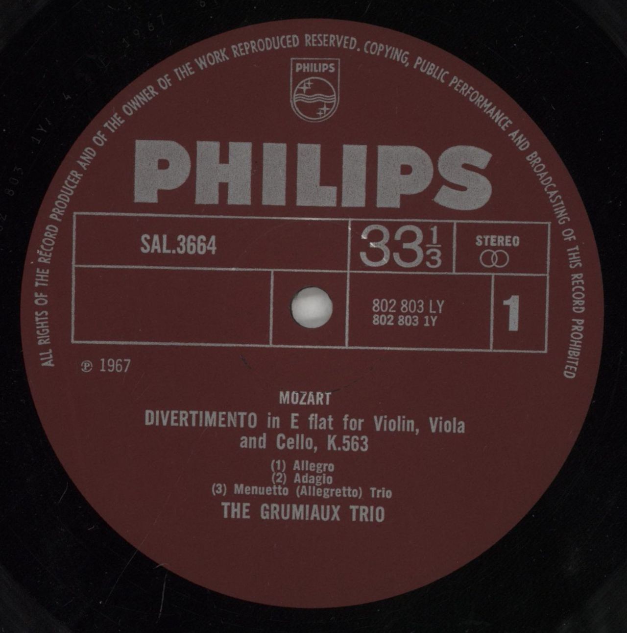 Wolfgang Amadeus Mozart Mozart: Divertimento In E Flat Major, K 563 For Violin, Viola And Cello UK Vinyl LP